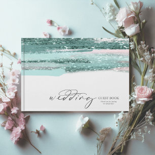 Abstract Paint Strokes Wedding Teal ID886 Guest Book