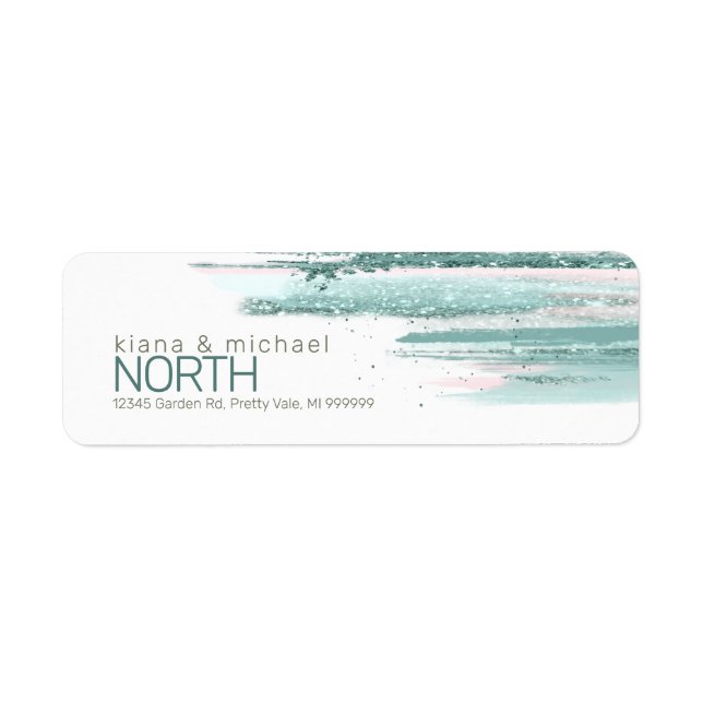 Abstract Paint Strokes Wedding Teal ID886 Label (Front)