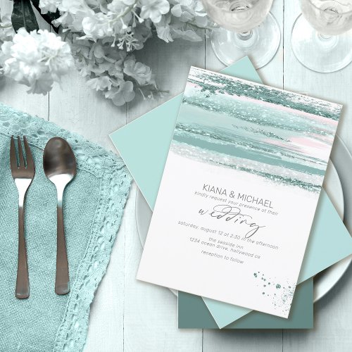 Abstract Paint Strokes Wedding Teal V2 ID886