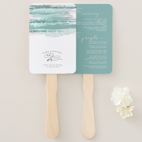 Abstract Paint Strokes Wedding We Do Teal ID886 Hand Fan