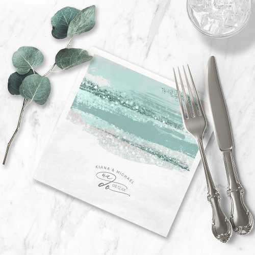 Abstract Paint Strokes Wedding We Do Teal ID886 Napkins