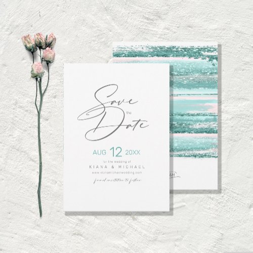 Abstract Paint Strokes Wedding We Do Teal ID886 Save The Date