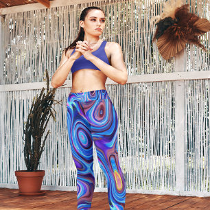 Abstract  Paint Swirls Purple Pink Blue Orange Leggings