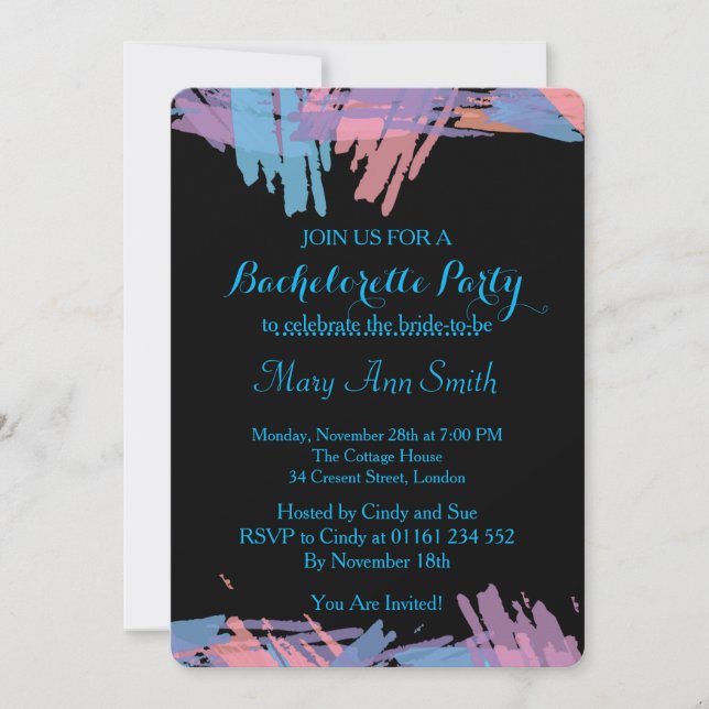 Abstract Paint with Water Color Bachelor Party Invitation (Front)