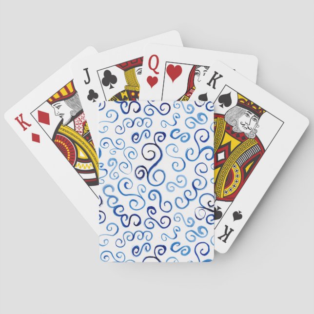 Abstract Painted Blue Curves Poker Cards (Back)