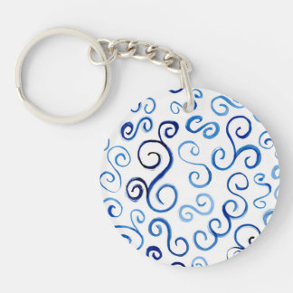 Abstract Painted Blue Watercolor Curves Keychain