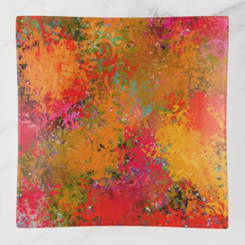 Abstract Painted Bright Shredded Colors Trinket Tray