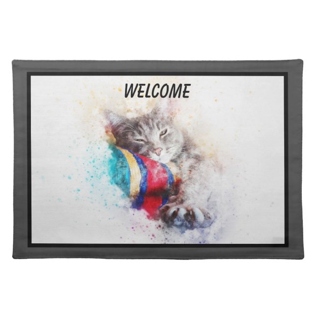 Abstract Painted Cat Cloth Placemat (Front)