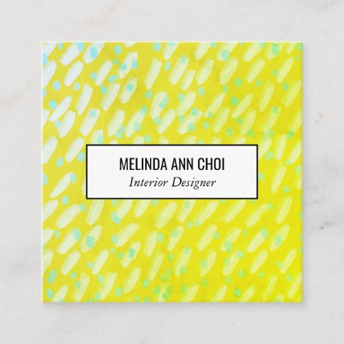 Abstract painted dots spots lemon lime yellow square business card