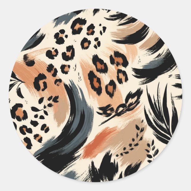 Abstract Painted Exotic Animal Print Leopard  Classic Round Sticker (Front)