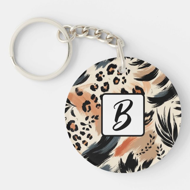 Abstract Painted Exotic Animal Print Leopard  Keychain (Front)