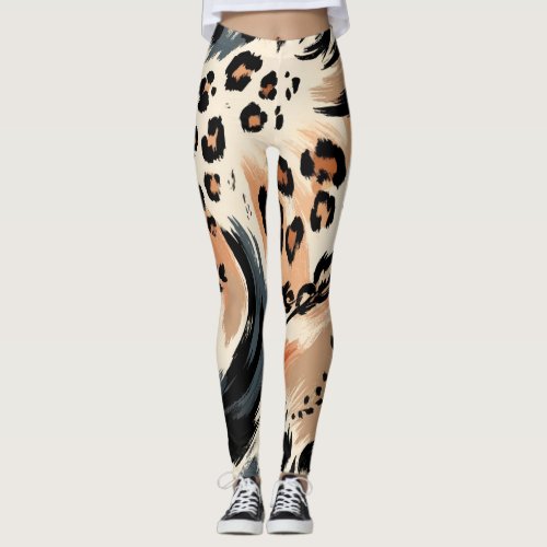 Abstract Painted Exotic Animal Print Leopard  Leggings