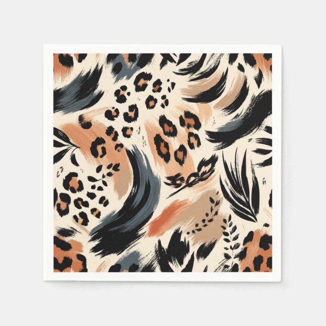 Abstract Painted Exotic Animal Print Leopard  Napkins (Front)