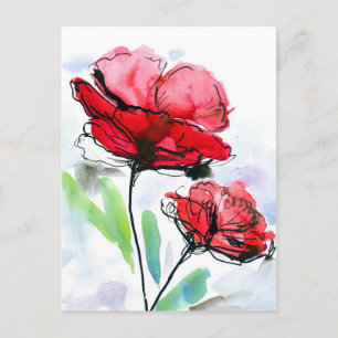 Abstract painted floral background postcard