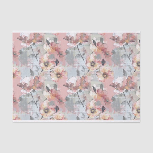 Abstract Painted Floral Pink and Gray Pattern Tissue Paper (Front)