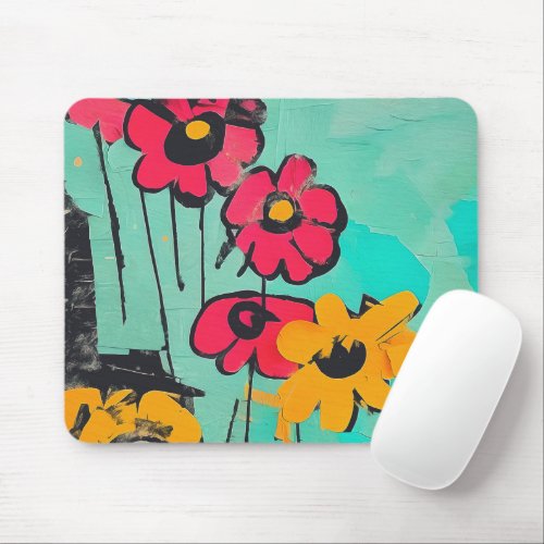 Abstract Painted Flowers Mouse Pad