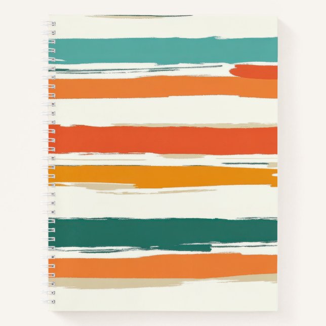 Abstract Painted Horizontal Brush Stripes Boho Notebook (Front)