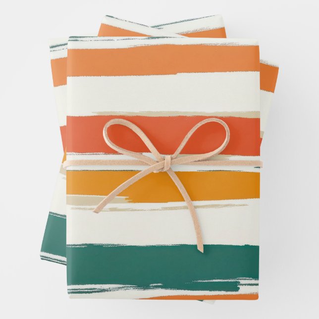 Abstract Painted Horizontal Brush Stripes Boho Wrapping Paper Sheets (In situ)