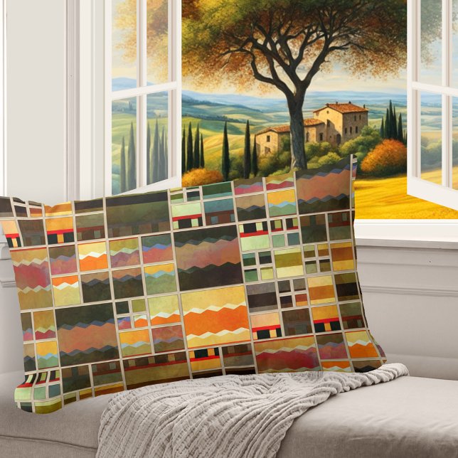 Abstract Painted Leaded Glass Colorful Pillow (Pillow featuring an abstract geometric pattern in a leaded glass or stained glass style)