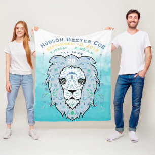 Abstract Painted Lion Baby Boy Birth Stats Record Fleece Blanket