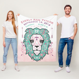 Abstract Painted Lion Baby Girl Birth Stats Record Fleece Blanket