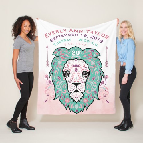 Abstract Painted Lion Baby Girl Birth Stats Record Fleece Blanket