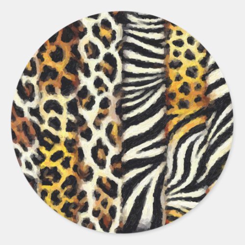 Abstract Painted Mixed Wild Animal Print Classic Round Sticker