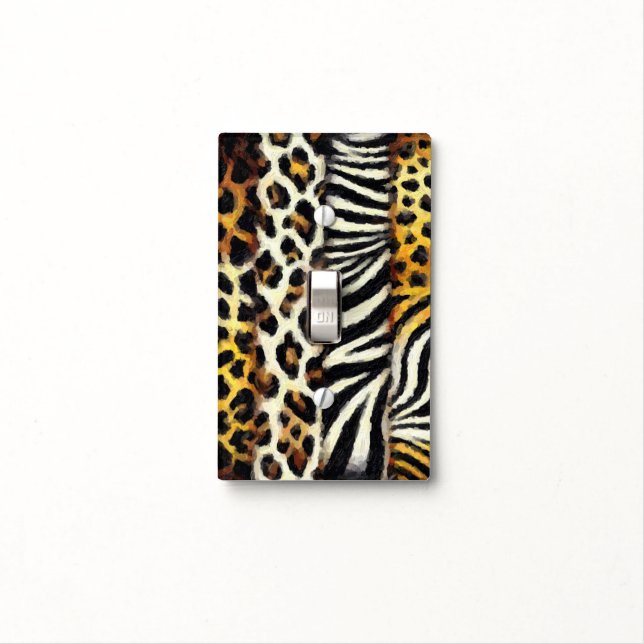 Abstract Painted Mixed Wild Animal Print Light Switch Cover (In Situ)