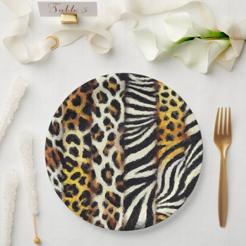 Abstract Painted Mixed Wild Animal Print Paper Plates
