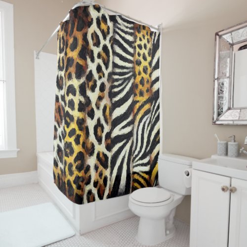 Abstract Painted Mixed Wild Animal Print Shower Curtain