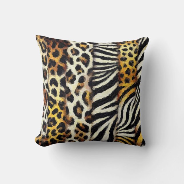 Abstract Painted Mixed Wild Animal Print Throw Pillow (Front)