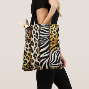 Abstract Painted Mixed Wild Animal Print Tote Bag