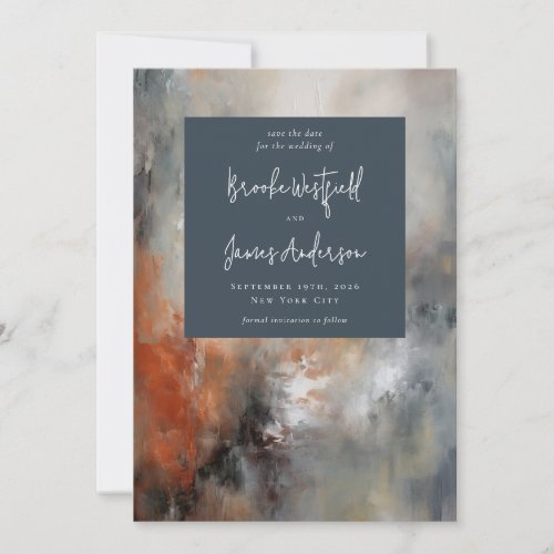 Abstract Painted Modern Gray Terracotta Wedding Save The Date