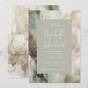 Abstract Painted Modern Sage Green Wedding Invitation