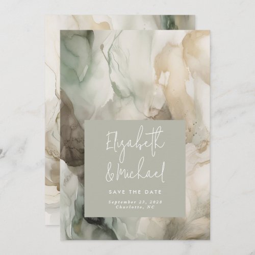 Abstract Painted Modern Sage Green Wedding Save The Date