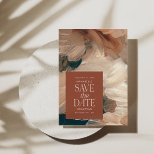 Abstract painted modern teal cream terracotta chic invitation