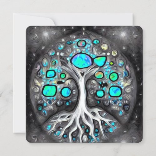 Abstract Painted Silver Tree  Blue Opal Holiday Card