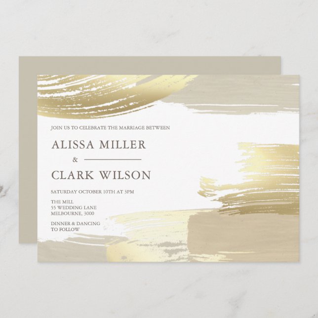 Abstract Painterly Gold Neutral Wedding Invitation (Front/Back)