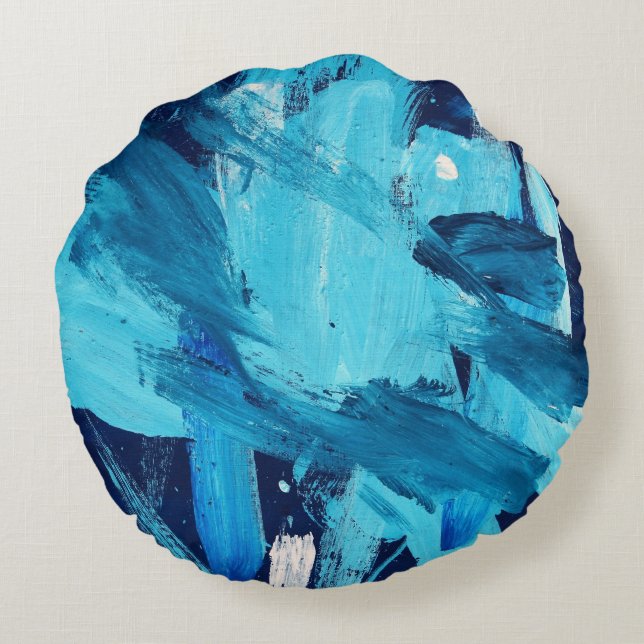 Abstract Painting 68 Ocean Tide Round Pillow (Back)