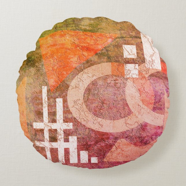 Abstract painting, abstract, vintage, old, red round pillow (Front)