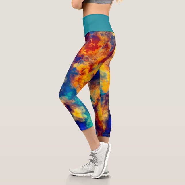 Abstract Painting Blue Yellow Red Capri Leggings (Left)