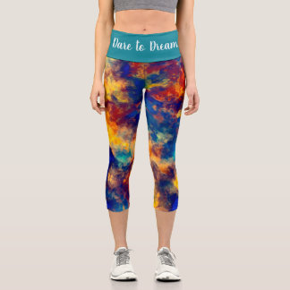 Abstract Painting Blue Yellow Red Capri Leggings