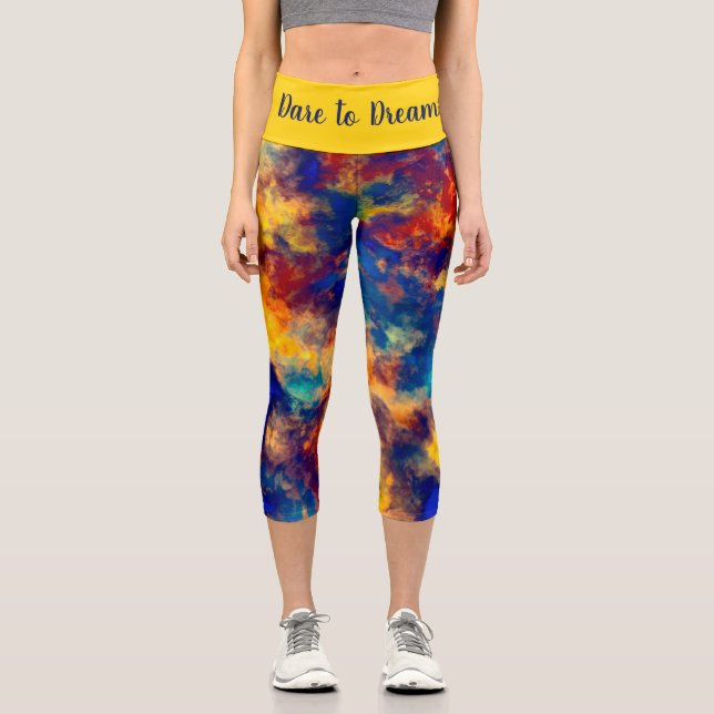 Abstract Painting Blue Yellow Red Capri Leggings (Front)