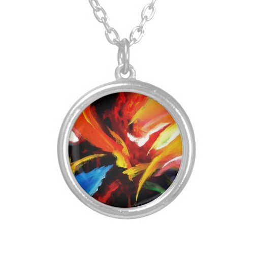 Abstract Painting by Serdar Hizli Silver Plated Necklace