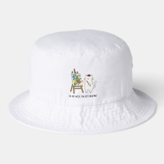 Abstract Painting Cat Messy Cute White Summer Bucket Hat