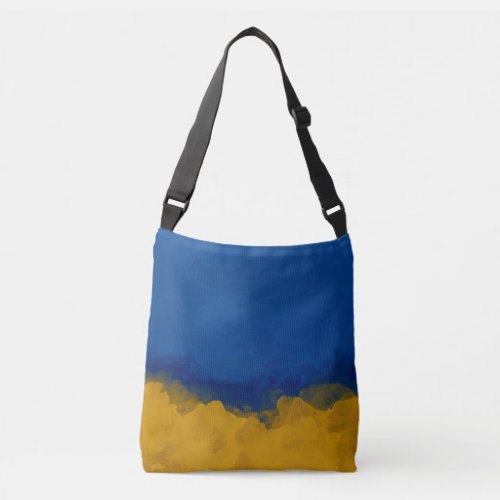Abstract painting contemporary blue yellow crossbody bag