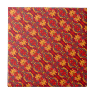Abstract Painting Dragon Red, orange and yellow Ceramic Tile