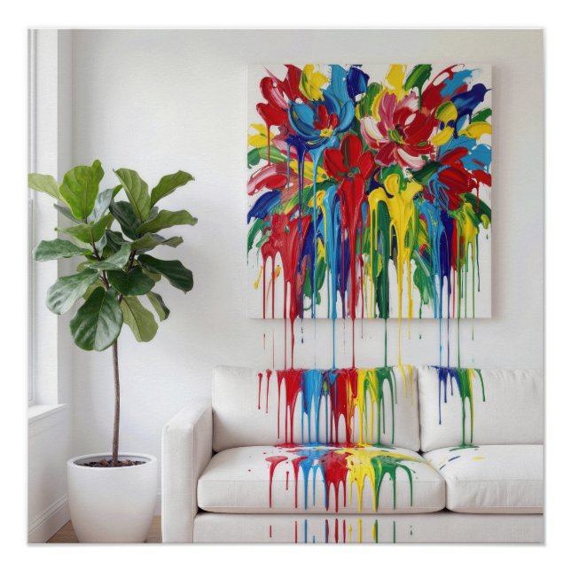 Abstract Painting Dripping Paint on White Sofa Poster (Front)