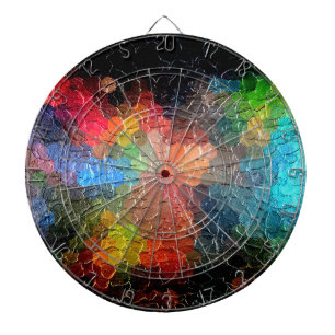 Abstract Painting Dynamic Colors Dartboard With Darts