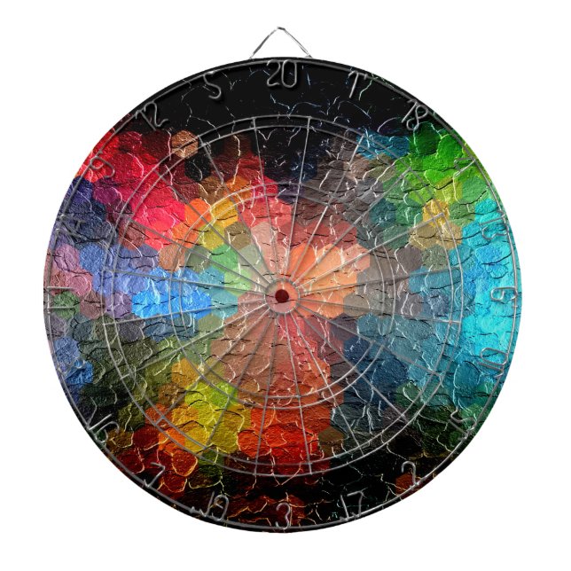 Abstract Painting | Dynamic Colors Dartboard With Darts (Front)